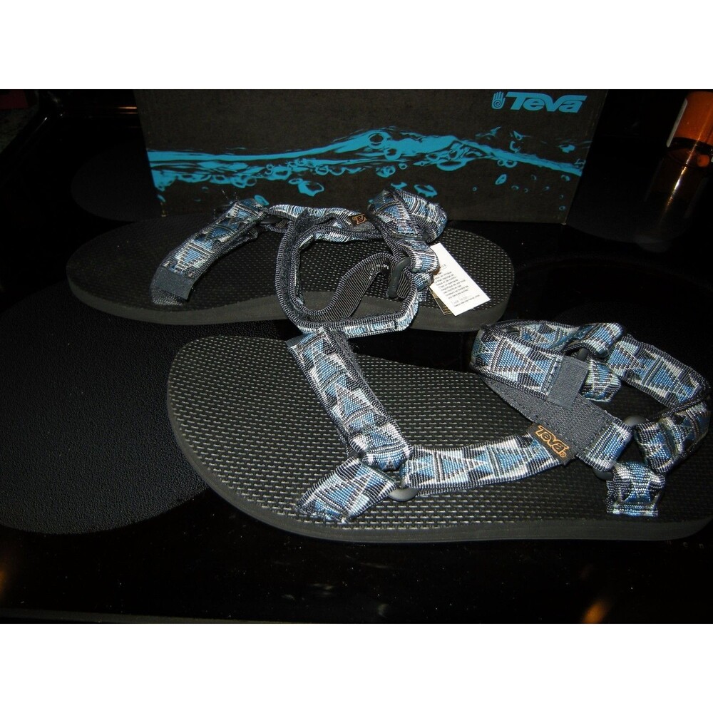 Brand New Mens Mosiac Black & Blue Teva Original Sandals, Size 13 M